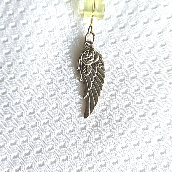 Ethereal Lime Green Beaded Angel Wing Keychain Keyring Handmade - Picture 4 of 5